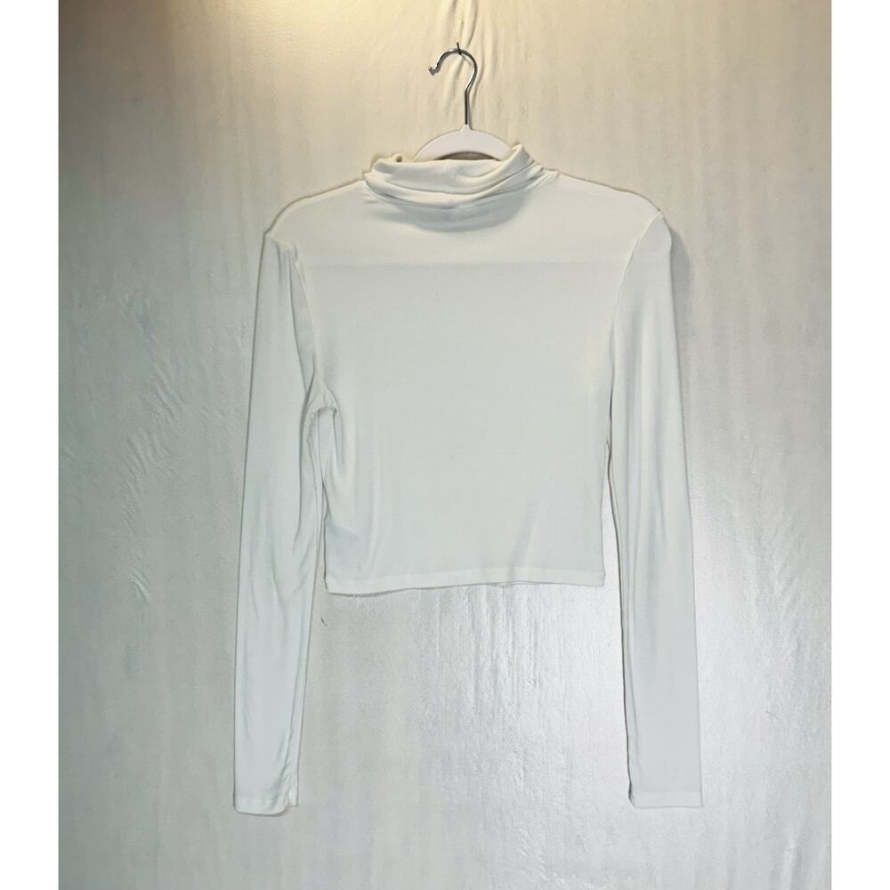 Sunday Best Aritzia Womens White Ribbed Cropped Turtleneck Top Minimalist Sz M